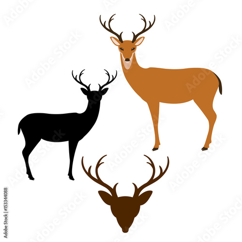 Deer vector illustration style Flat black silhouette © wectorcolor