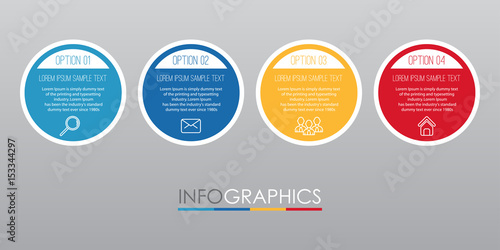 Modern Info-graphic Template for Business with four steps multi-Color design, labels design, Vector info-graphic element, Flat style vector illustration.