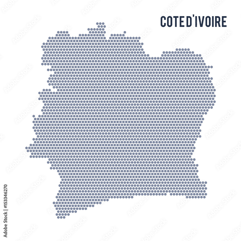 Vector hexagon map of Cote D'ivoire on a white background