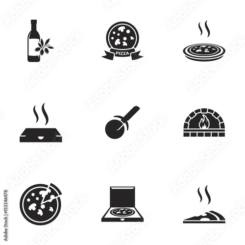 Icons for theme pizza , vector, icon, set. White background