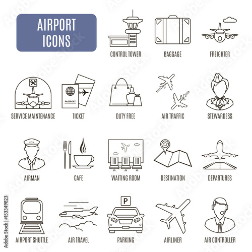 Airport icons. Set of vector pictograms