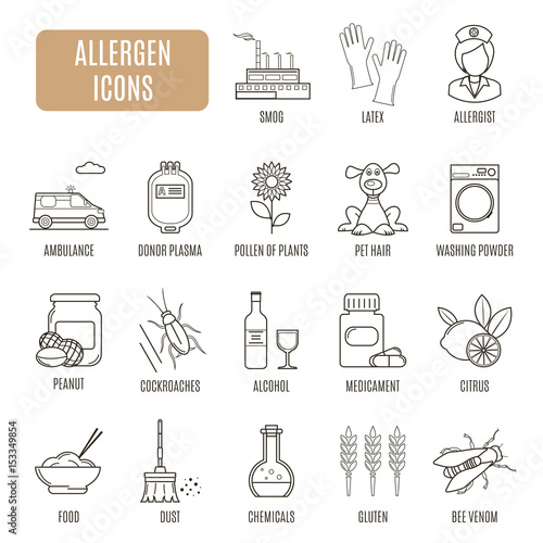 Allergen icons. Set of vector pictogram