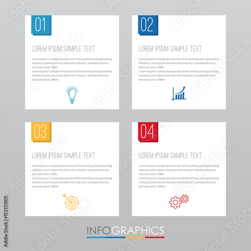 Modern Info-graphic Template for Business with four steps multi-Color design, labels design, Vector info-graphic element, Flat style vector illustration.