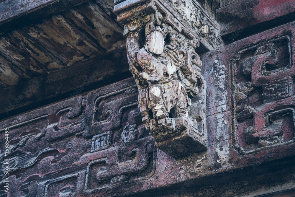 Wood carving on traditional house,Architectural details.