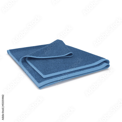 Folded blue bath towel isolated on white. 3D illustration