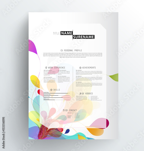 Creative, abstract colorful CV / resume template.
