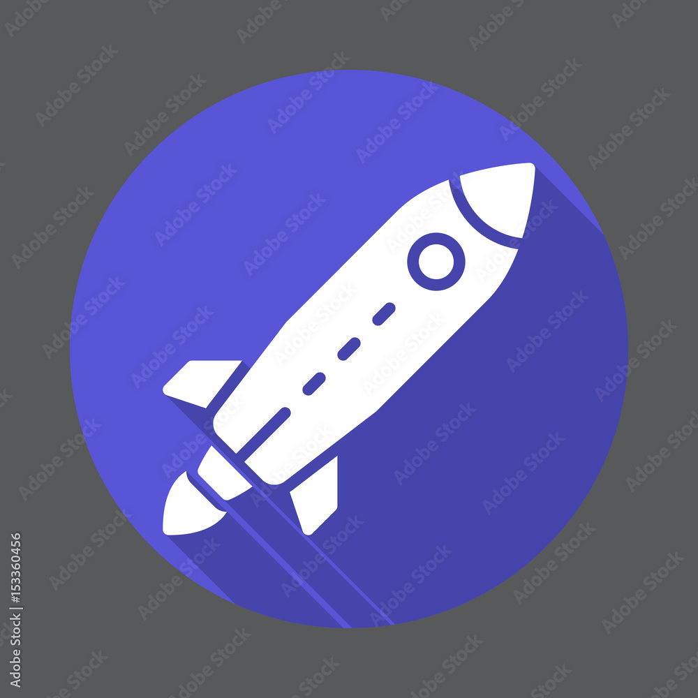 Rocket, startup flat icon. Round colorful button, circular vector sign with long shadow effect. Flat style design Rocket, startup flat icon. Round colorful button, circular vector sign with long shadow effect. Flat style design