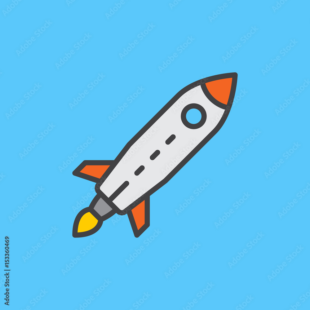 Fototapeta premium Rocket filled outline icon, line vector sign, flat colorful pictogram. Startup symbol, logo illustration. Pixel perfect