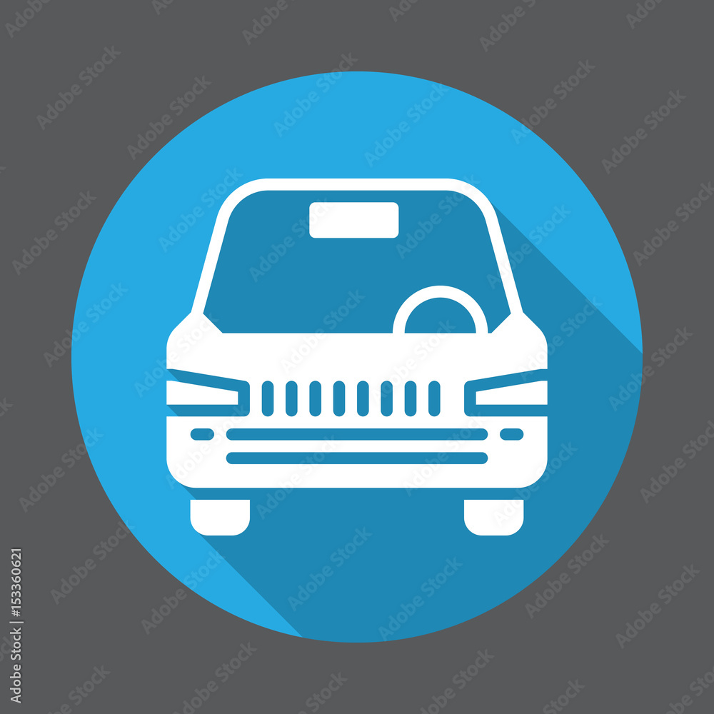 Car, vehicle flat icon. Round colorful button, circular vector sign with long shadow effect. Flat style design