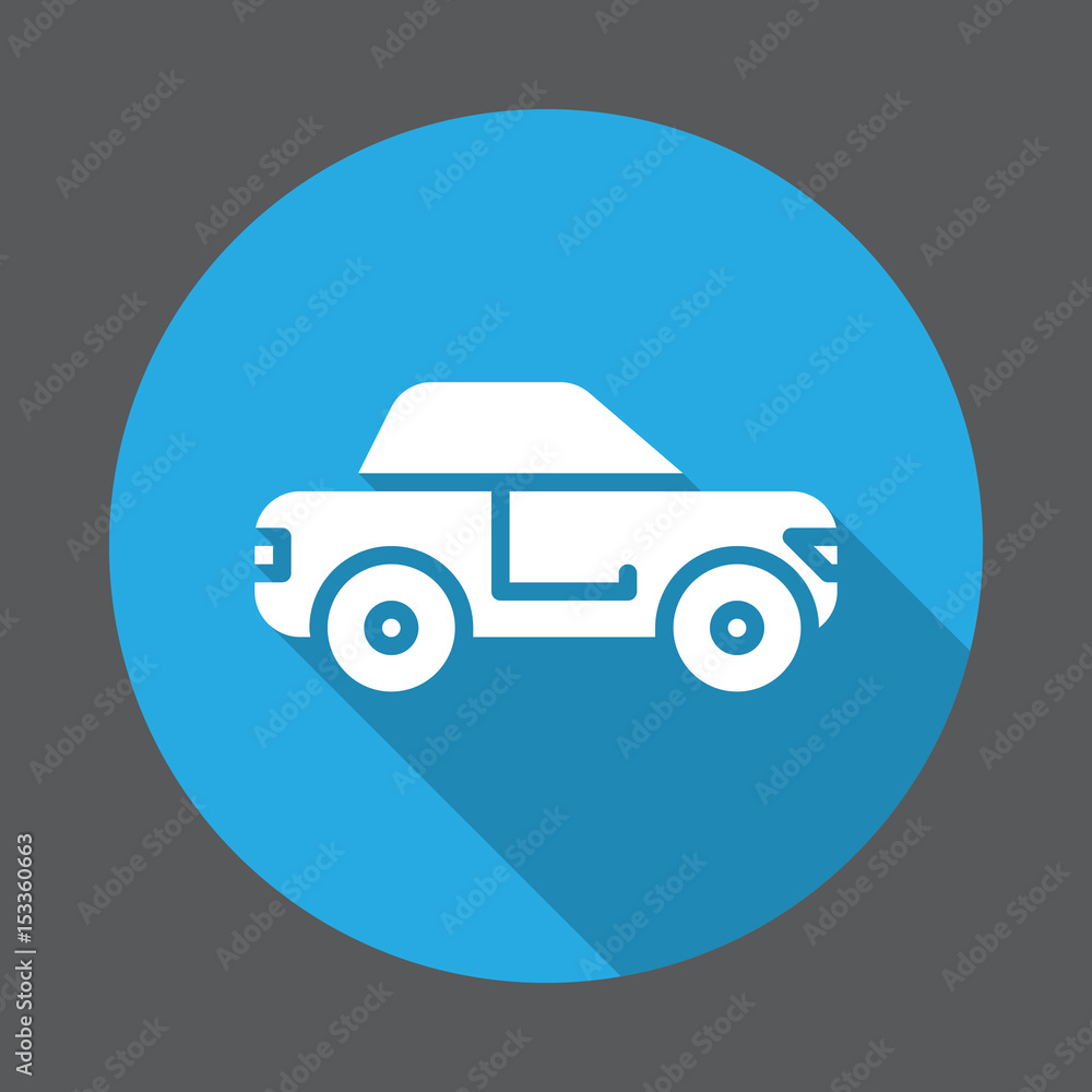 Car sedan flat icon. Round colorful button, circular vector sign with long shadow effect. Flat style design