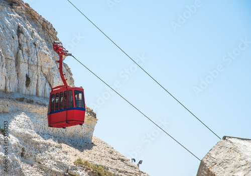 ROSH HANIKRA, ISRAEL. Yellow funicular car photo