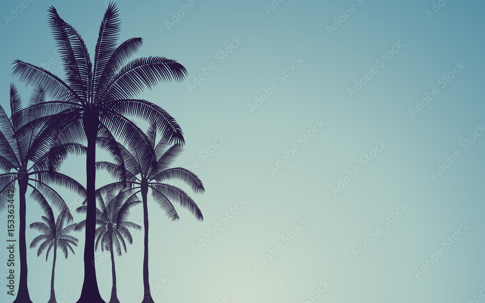 Fototapeta premium Silhouette palm tree in flat icon design with vintage filter background