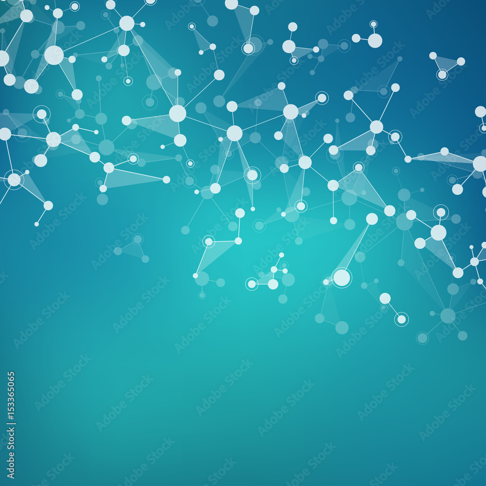 Illustration structure molecule dna and neurons, connected lines with dots, genetic and chemical compounds