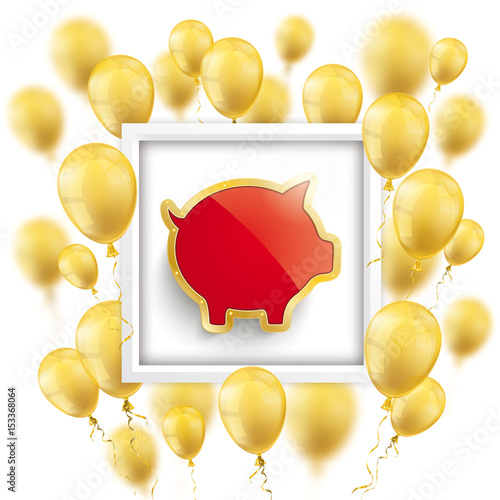 Golden Balloons Frame Piggy Bank