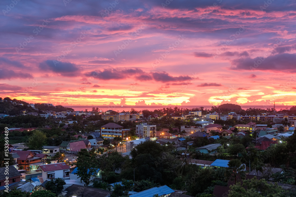 Beautiful view city phuket at sunset