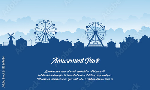 Silhouette amusement park scenery vector flat