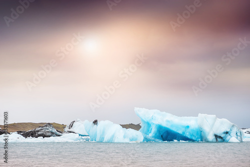 Blue icebergs in Jokulsarlon glacial lagoon  Iceland