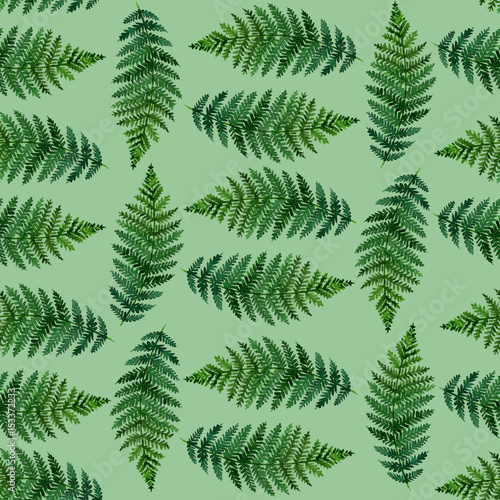 Tropical watercolor abstract pattern with fern leaves