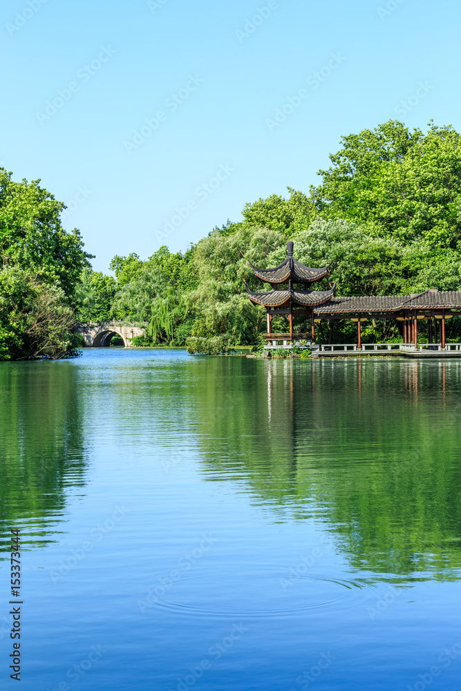 Beautiful Hangzhou West Lake Garden in the summer,China