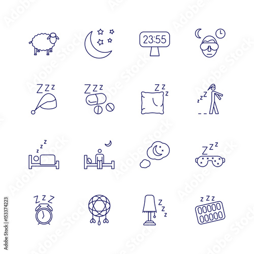 Insomnia problems icons and sleeping trouble vector signs
