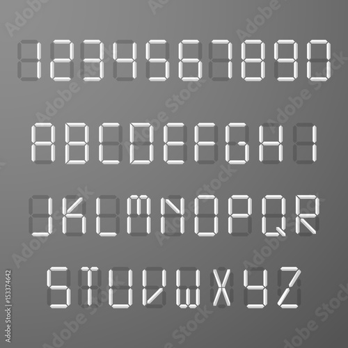 Digital 3d display time numbers and letters vector set