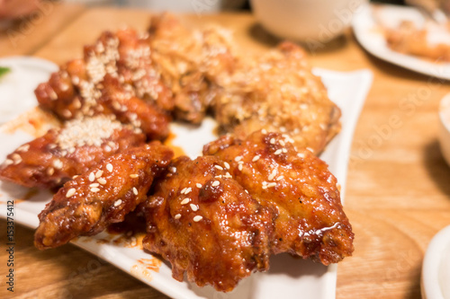 Korean style spicy sauce deep fried chicken wing