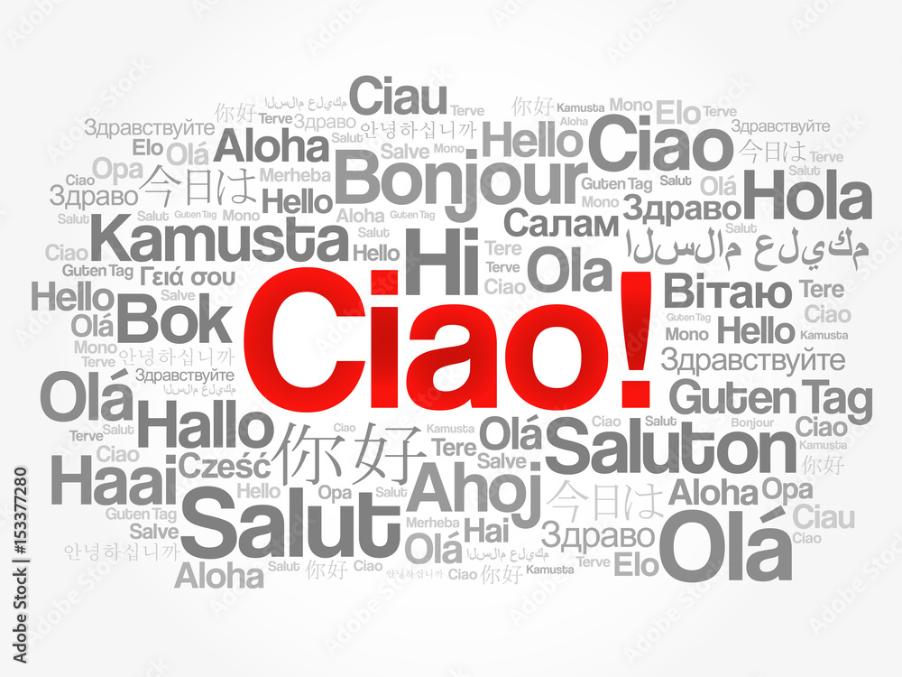 PrintCiao (Hello Greeting in Italian) word cloud in different languages of the world, background concept PrintCiao (Hello Greeting in Italian) word cloud in different languages of the world, background concept