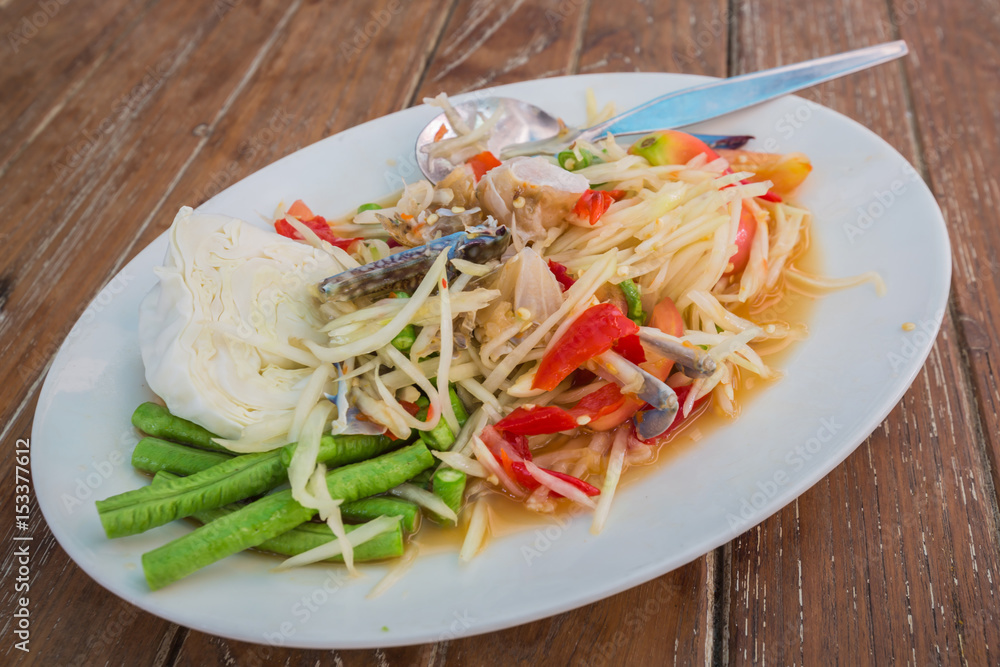 Papaya Salad from Thailand, Thai food name is Papaya Salad from Thailand, Thai food name is