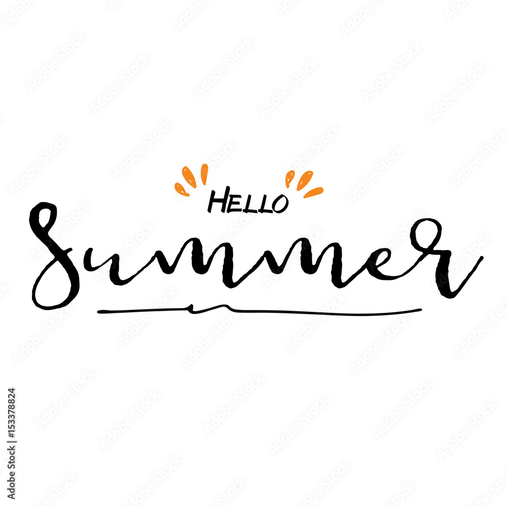 Hello Summer vector illustration, background. Hand lettering inspirational typography poster, banner.