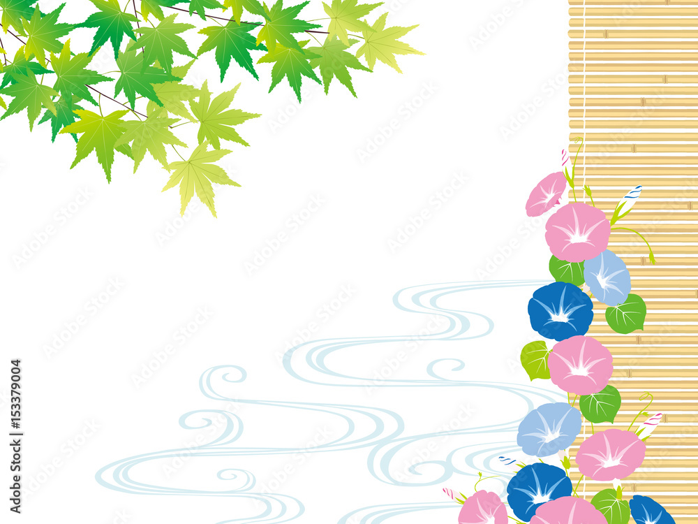夏の背景イラスト 青もみじ 朝顔 Stock Vector Adobe Stock