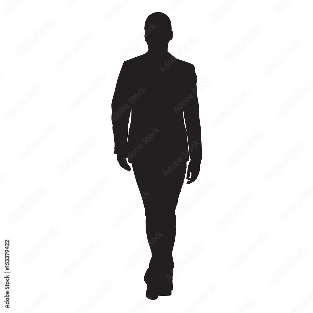 Fototapeta premium Business man walking forward, front view of adult man in suit, isolated vector silhouette