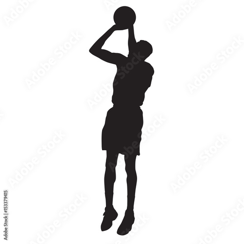 Basketball player jumping and shooting. Vector silhouette