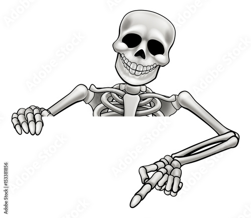 Cartoon Skeleton Pointing Sign