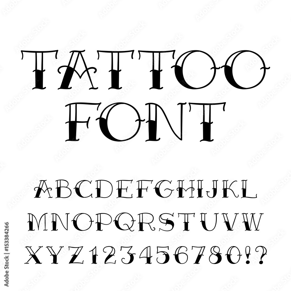Tattoo font. Vintage style alphabet. Letters and numbers on white  background. Vector typeface for your design. Stock Vector | Adobe Stock