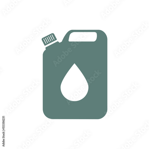 Icono plano bidon con gota gris en fondo blanco