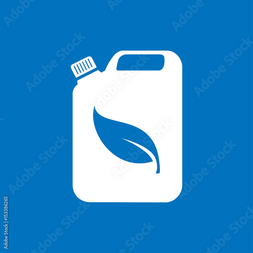 Icono plano bidon con hoja blanco en fondo azul