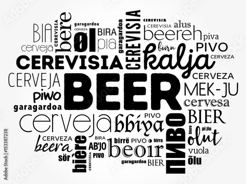 BEER in different languages of the world (english, french, german, etc) Word Cloud collage, multilingual background