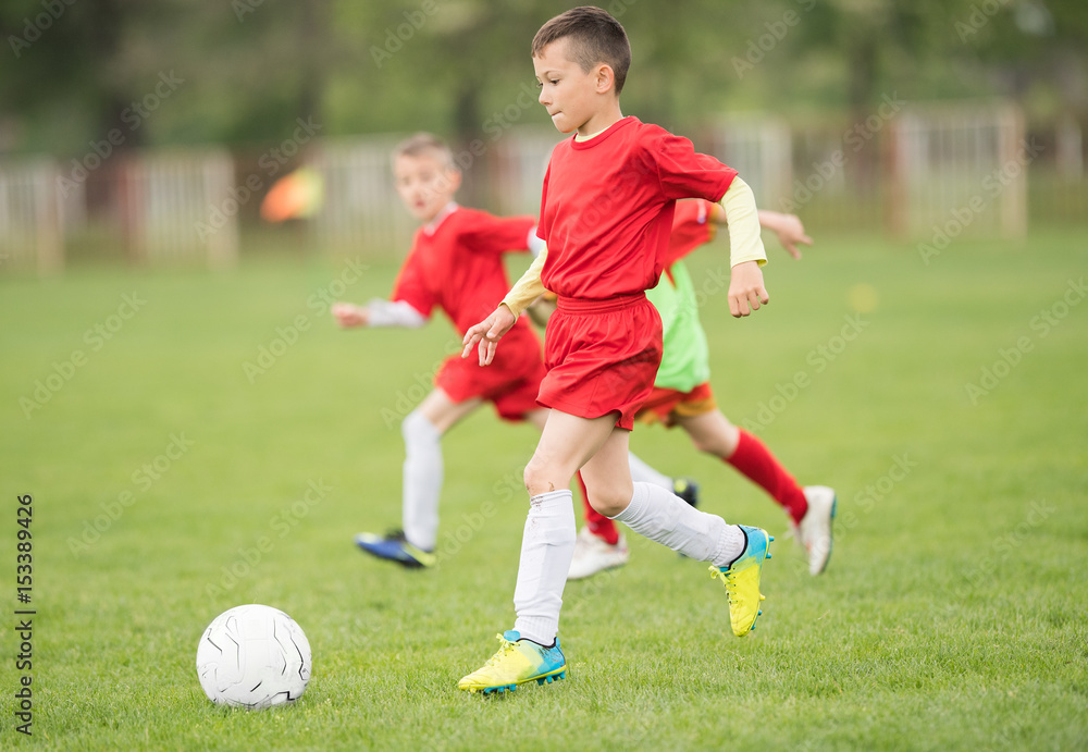 Kids soccer football - children players match on soccer field Kids soccer football - children players match on soccer field