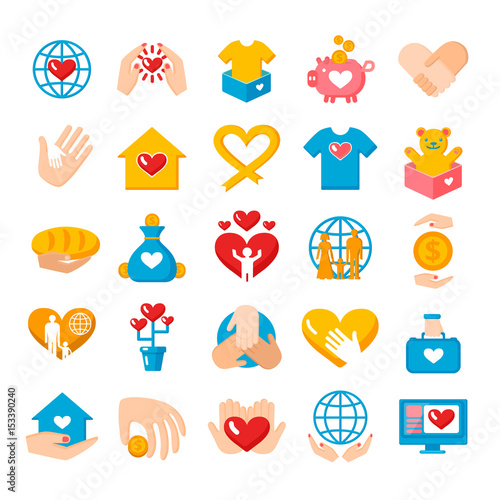 Charity Donation Flat Icons Set