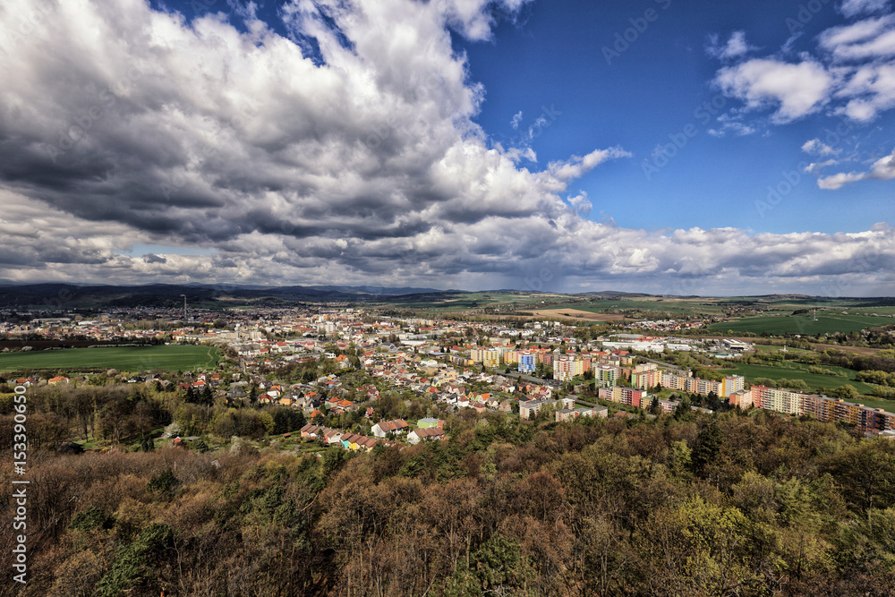 Krnov city seen from top under dramatic sky