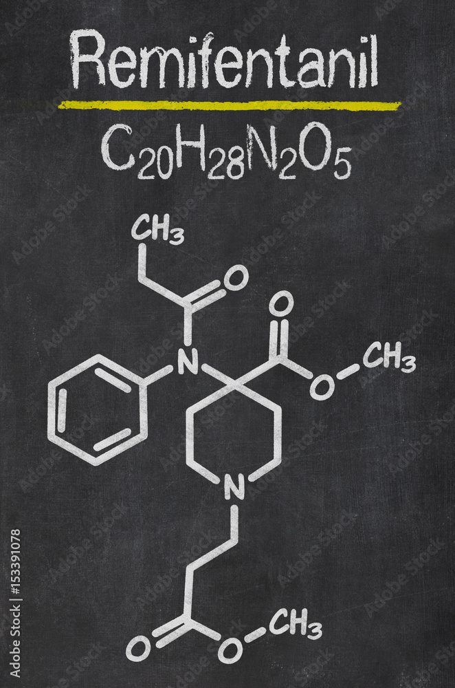 Schiefertafel mit der chemischen Formel von Remifentanil Schiefertafel mit der chemischen Formel von Remifentanil