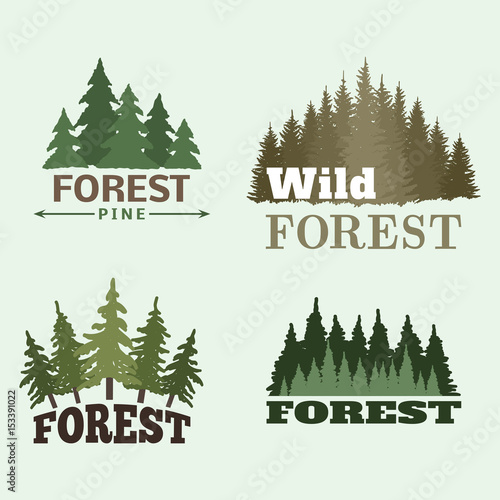 Tree outdoor travel green silhouette forest badge coniferous natural logo bad...