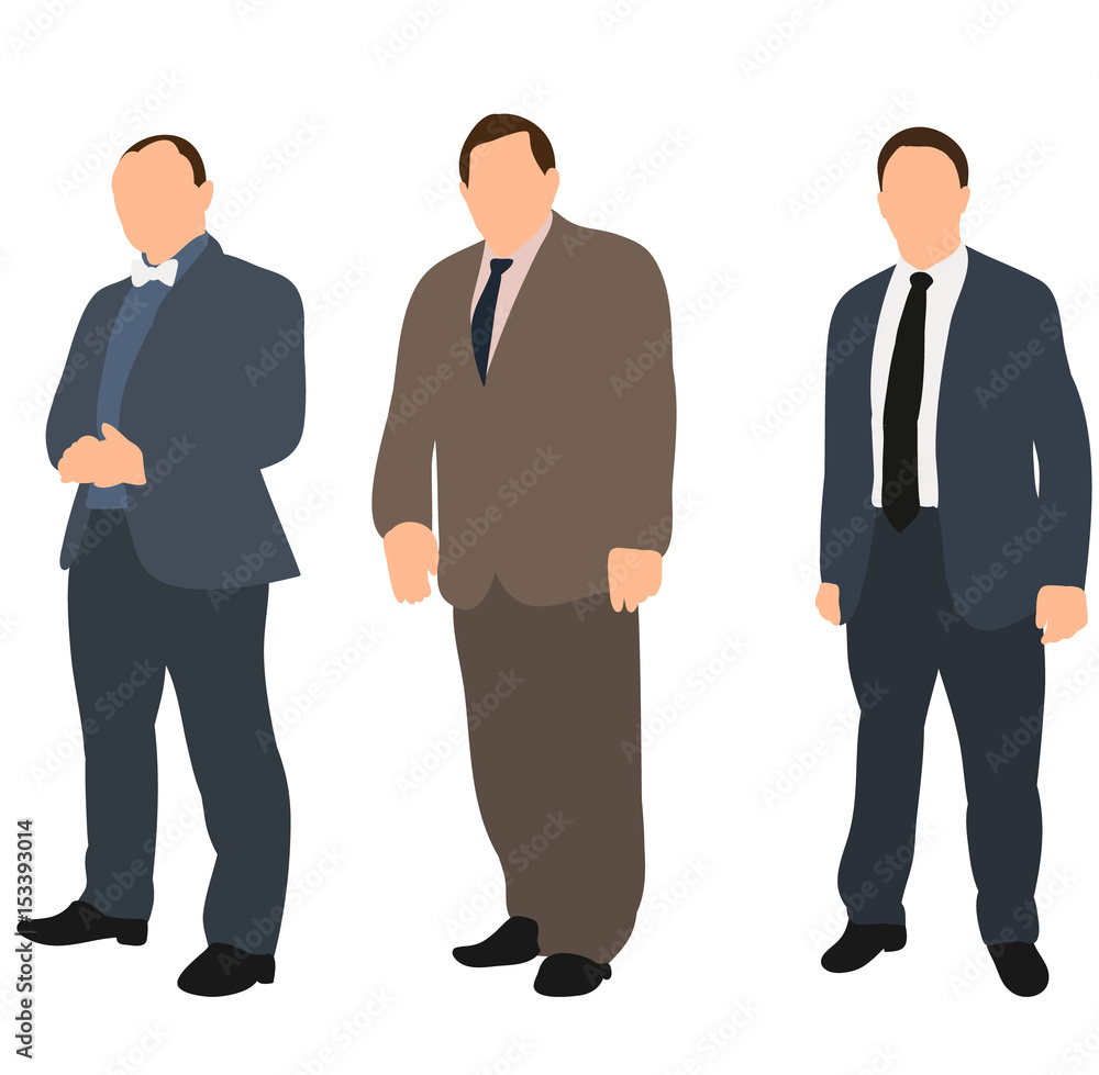  illustration, collection of men in suits without faces, isolated