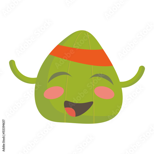 Zongzi, or simply zong happy face character. Traditional Chinese food, made of glutinous rice stuffed with different fillings and wrapped in bamboo, reed, or other large flat leaves.