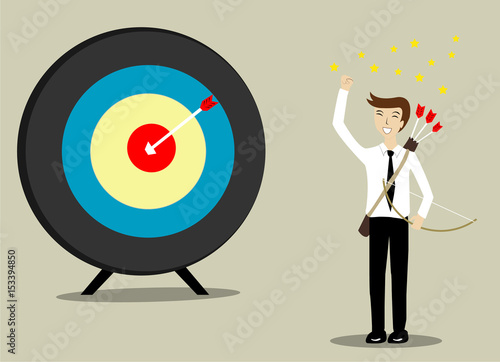 Businessman success shooting at target with bow and arrows. business the goals concept, Vector cartoon business Character