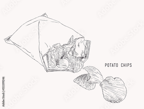 Potato chips , Packaging, bag of chip ,sketch vector.