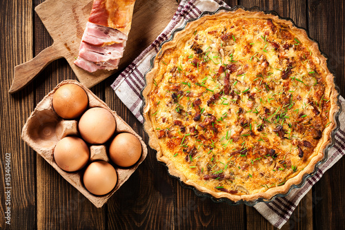Fényképezés Homemade quiche lorraine with bacon and cheese