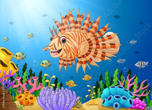 Cartoon scorpion fish in the sea 
