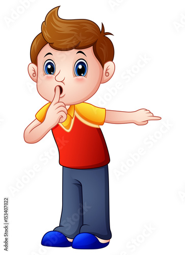 Cartoon boy gesturing for a silence 