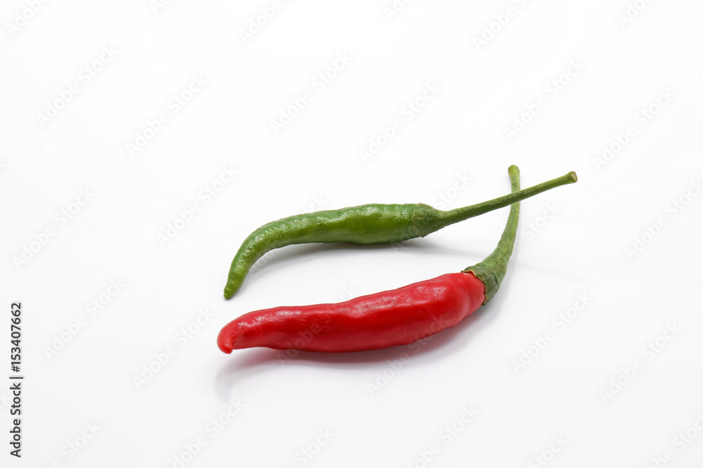 Red and Green Chili Spur Pepper on White Background Stock Photo | Adobe  Stock